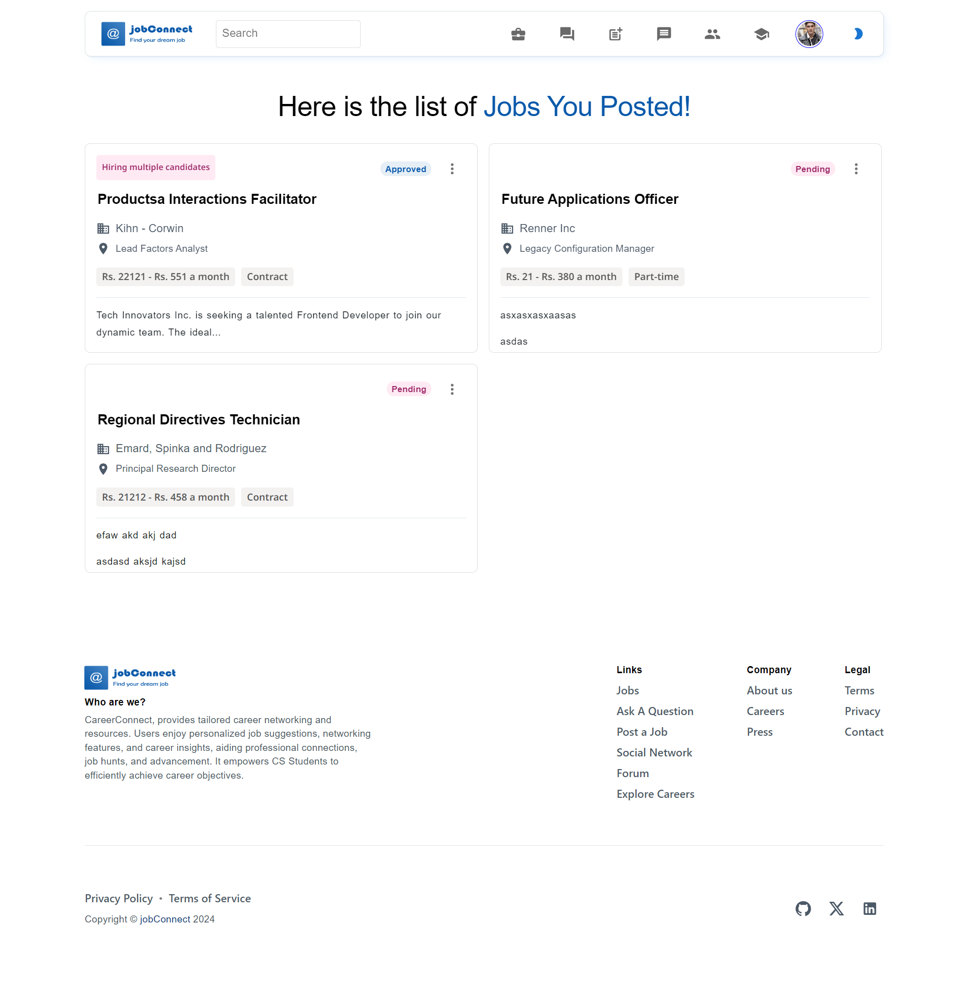 Career Connect — user-posted job