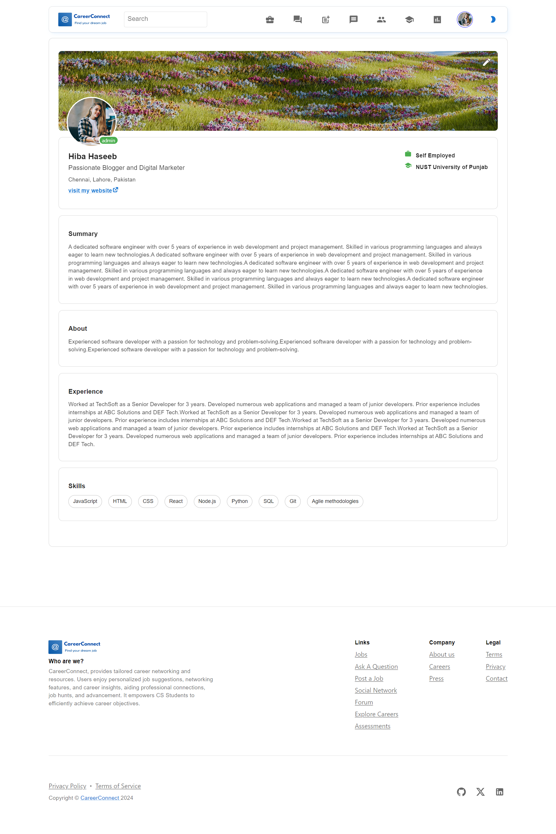 Career Connect — candidate profile