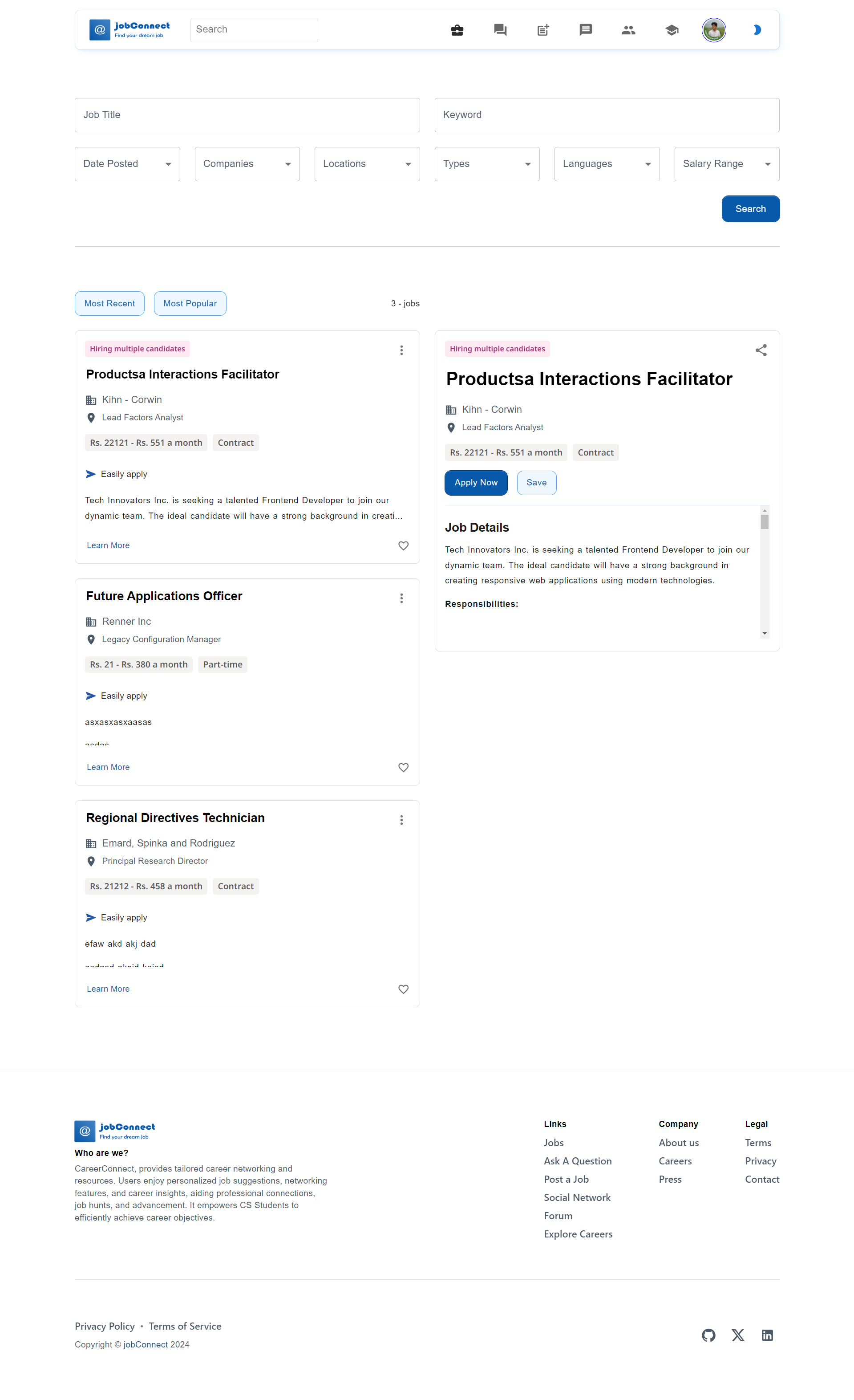 Career Connect — job listings