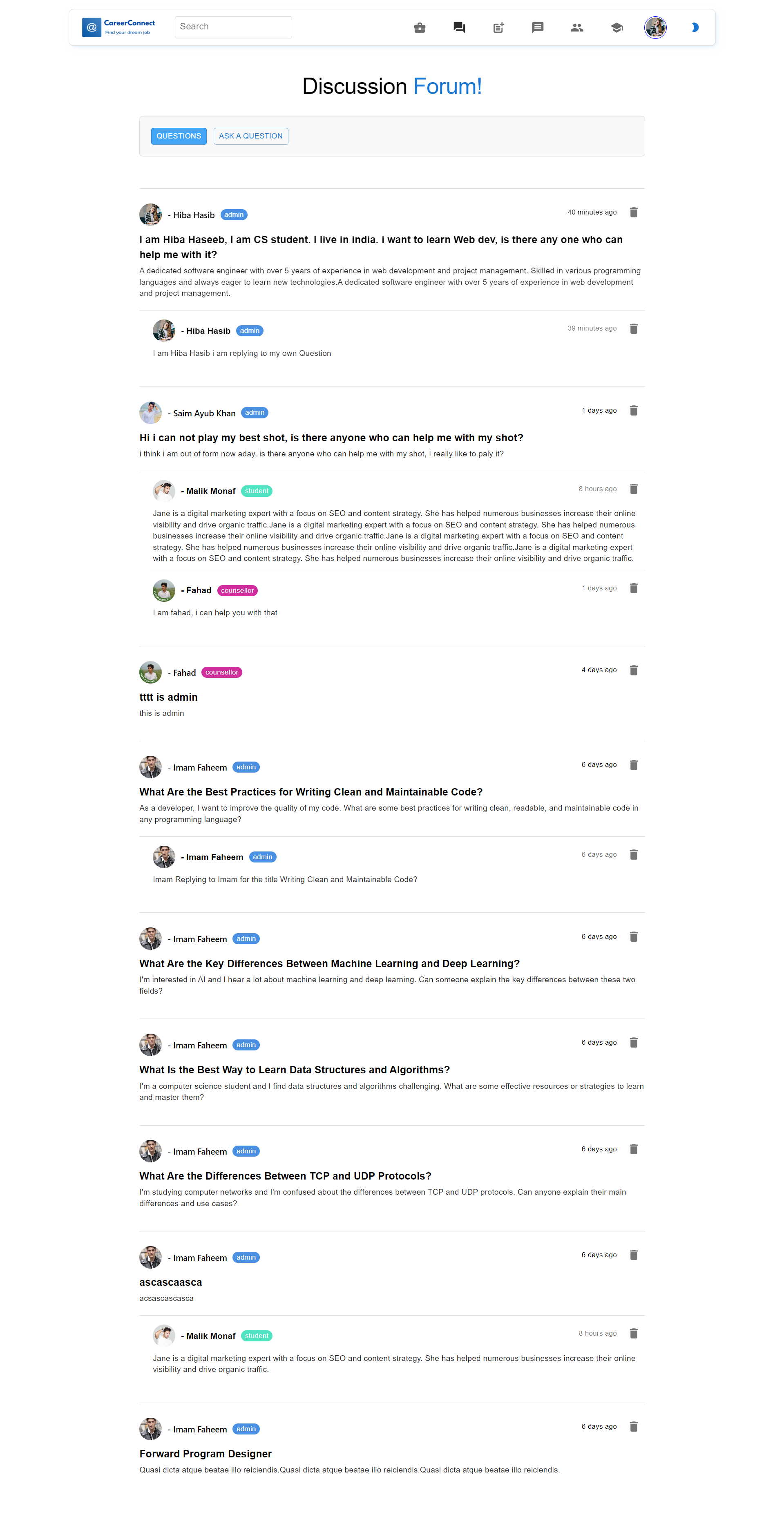 Career Connect — community forum