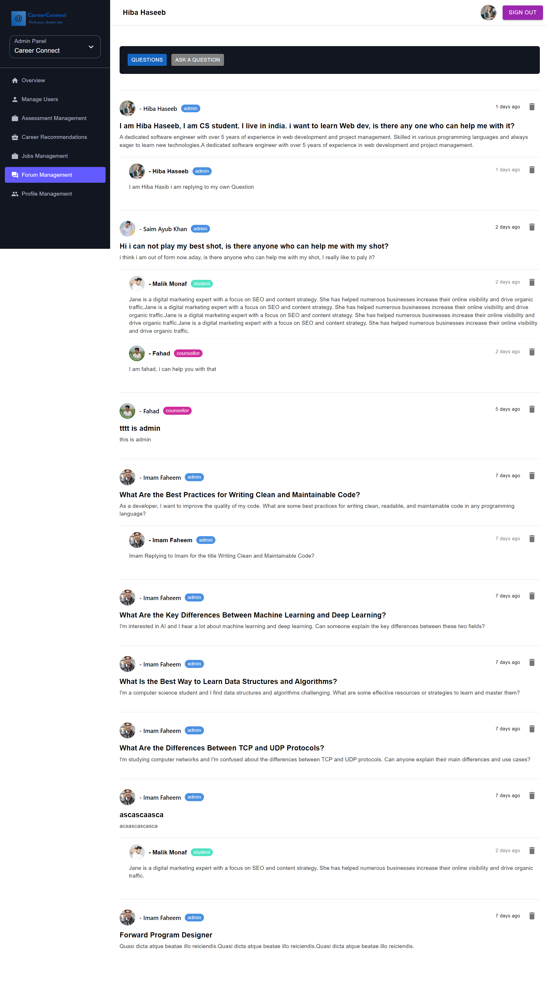 Career Connect — forum moderation
