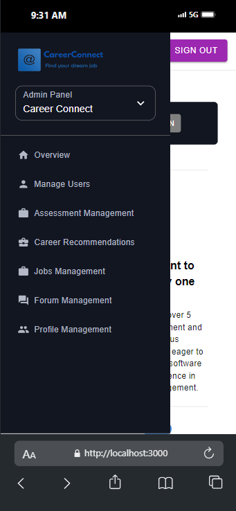 Career Connect — mobile responsive view