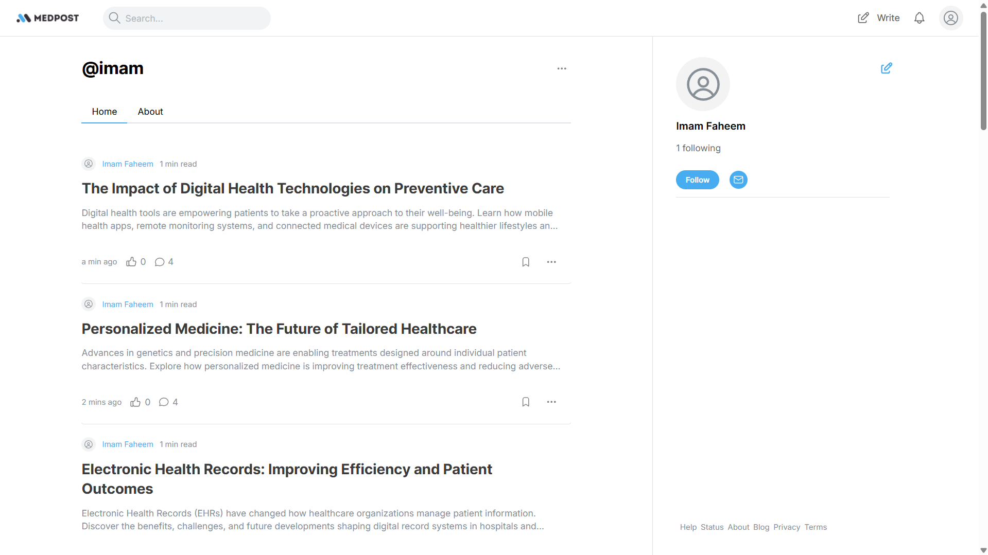 Medpost — user profile