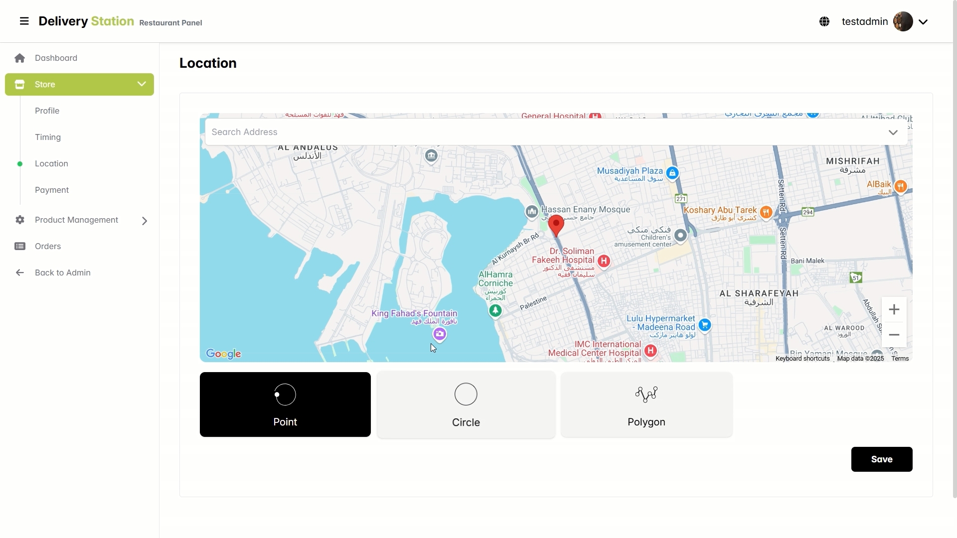 Restaurant platform — store location setup