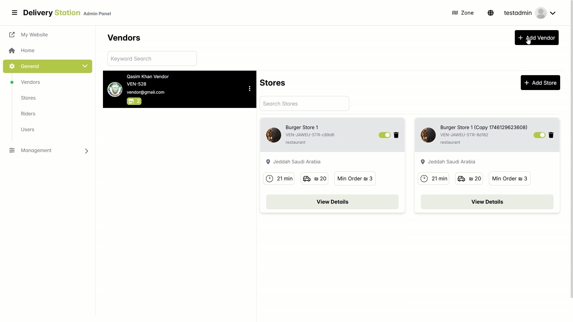 Restaurant platform — vendor management