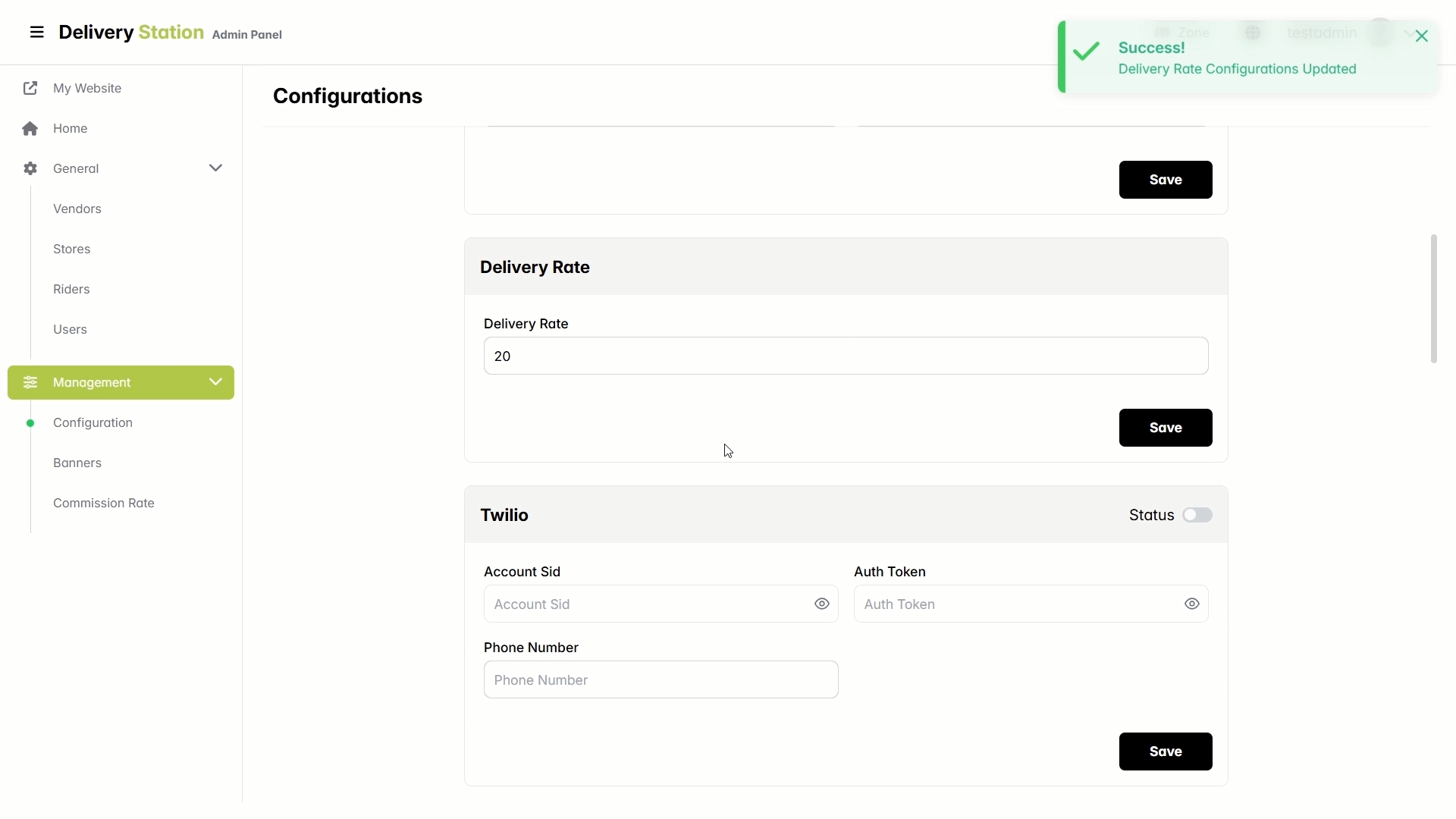 Restaurant platform — Twilio configuration