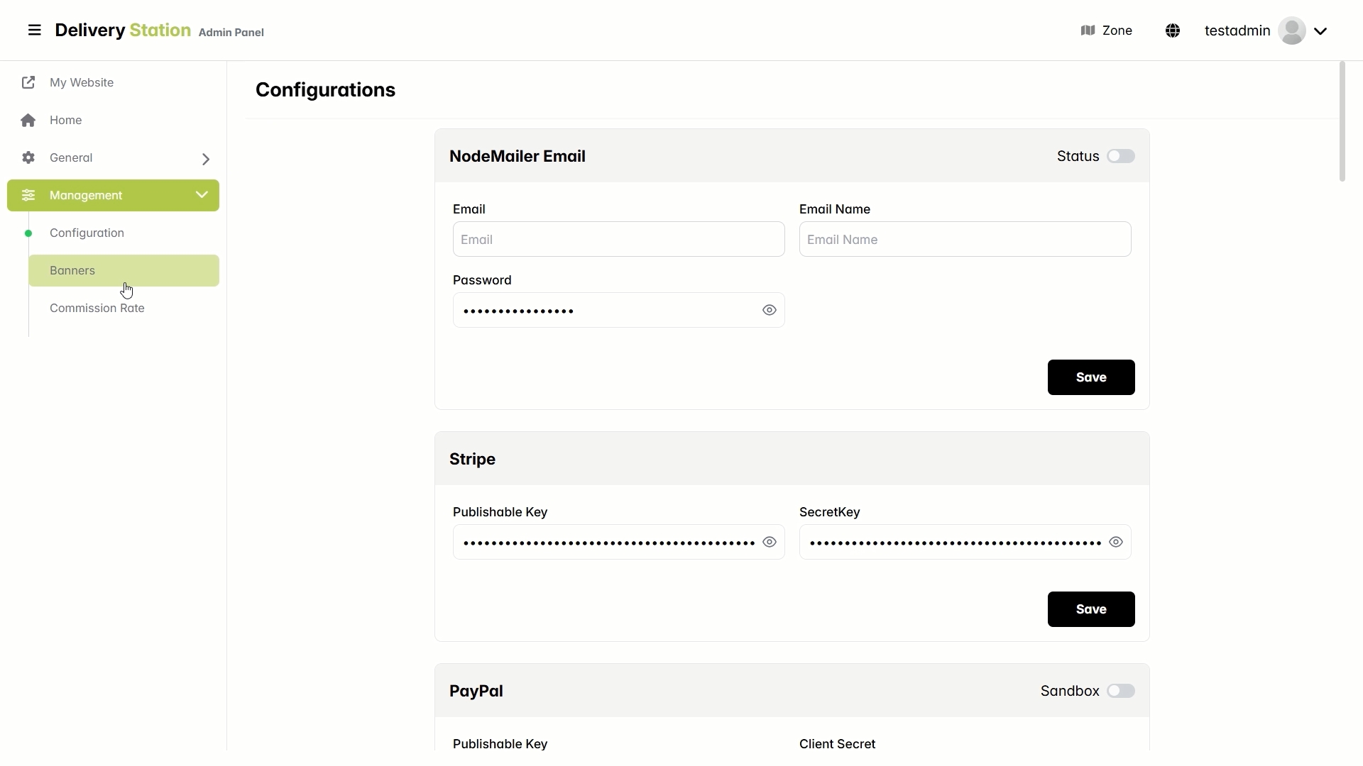 Restaurant platform — Stripe payment configuration